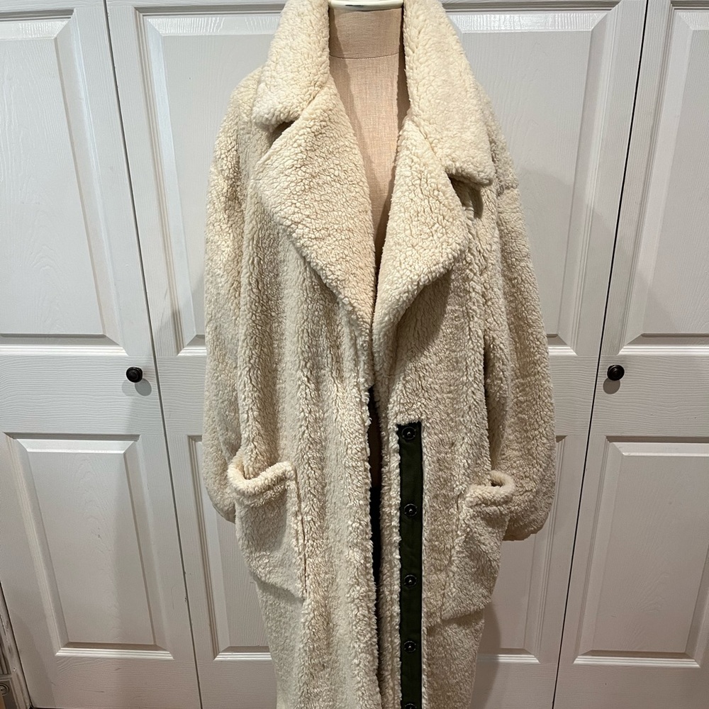 NWT Free People Sherpa Style Front Snap Maxi Coat Sz XL